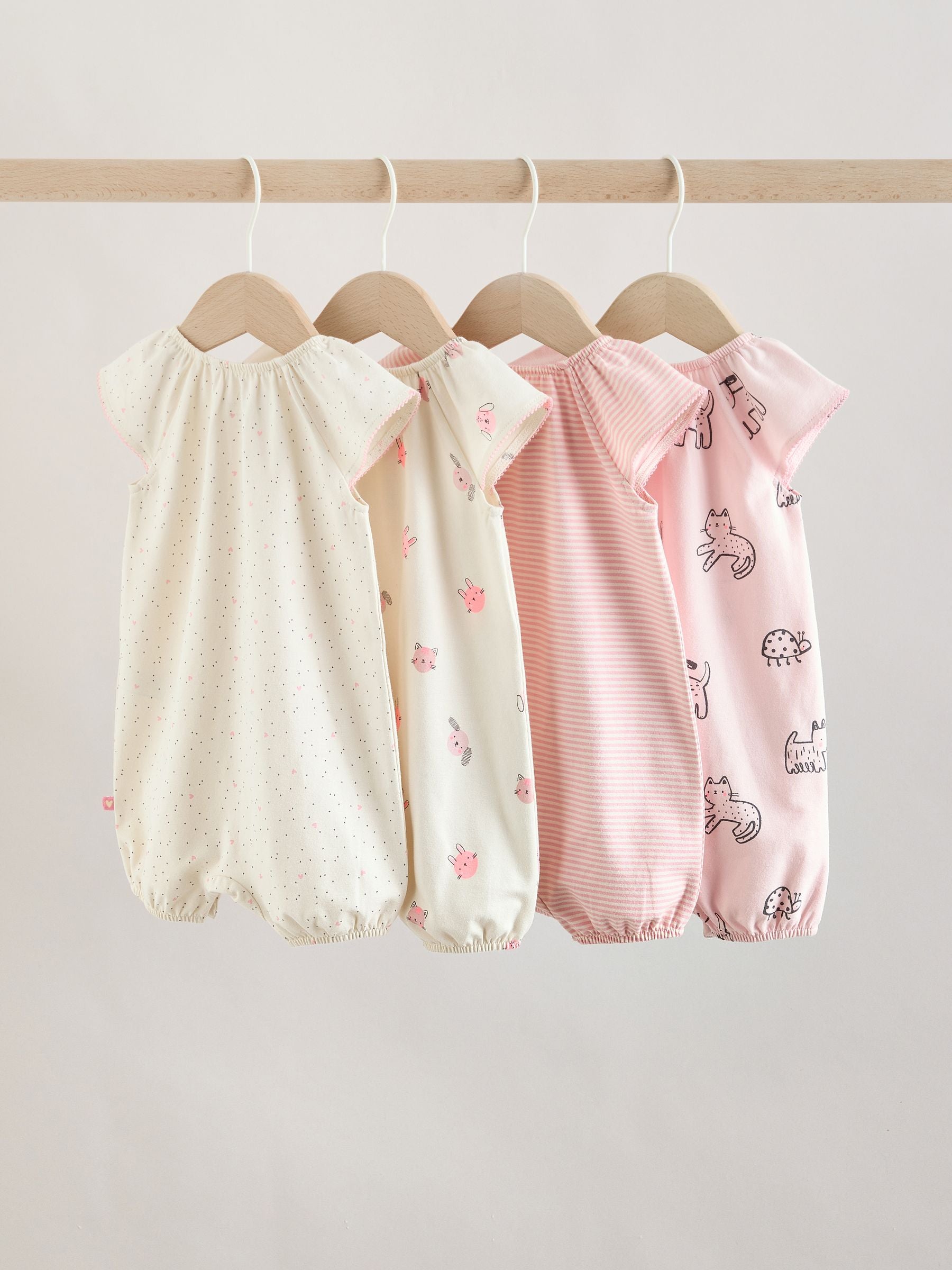 Pink Character All Over Printed Button Through Jersey Baby Rompers 4 Pack image 2