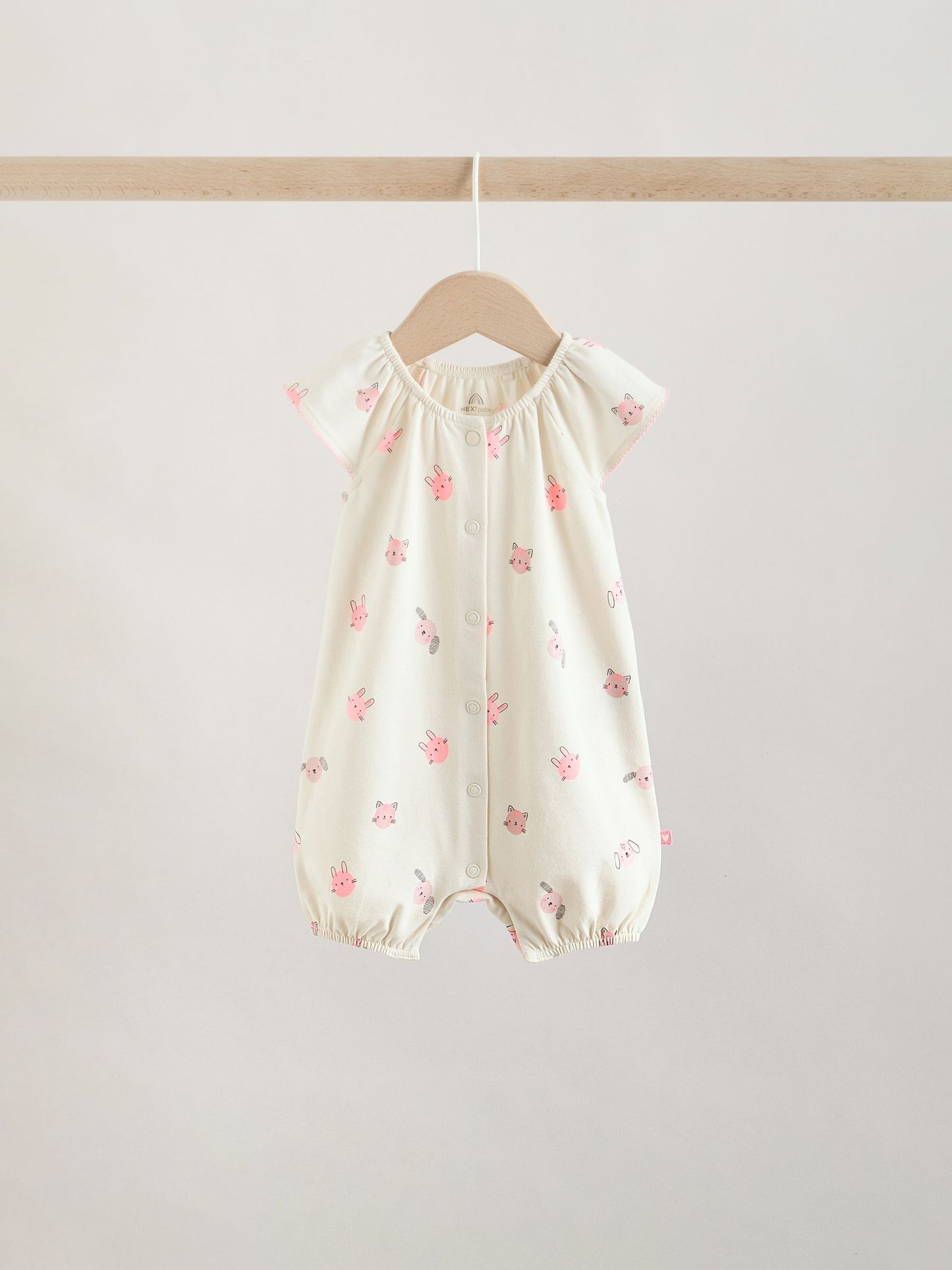 Pink Character All Over Printed Button Through Jersey Baby Rompers 4 Pack image 4