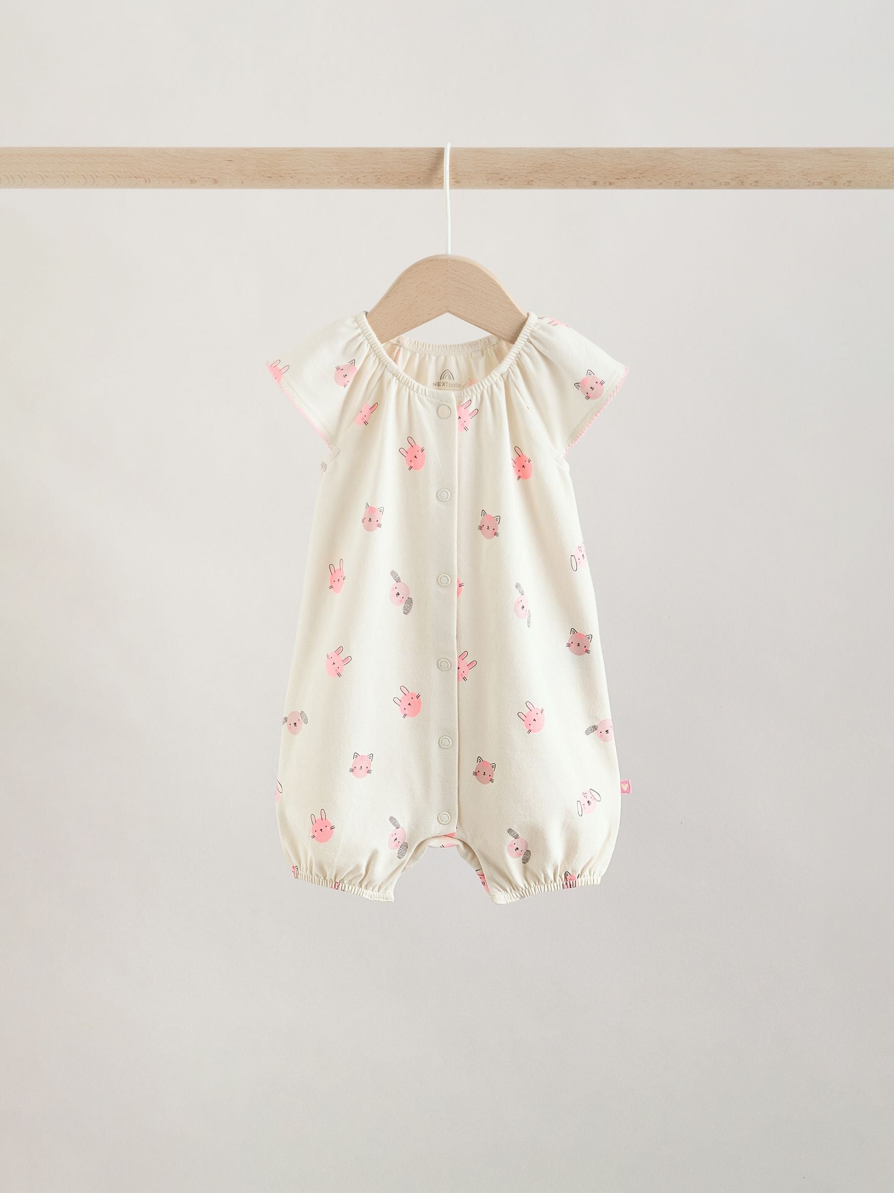 Pink Character All Over Printed Button Through Jersey Baby Rompers 4 Pack image 4