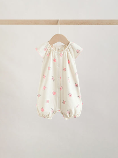 Pink Character All Over Printed Button Through Jersey Baby Rompers 4 Pack image 4