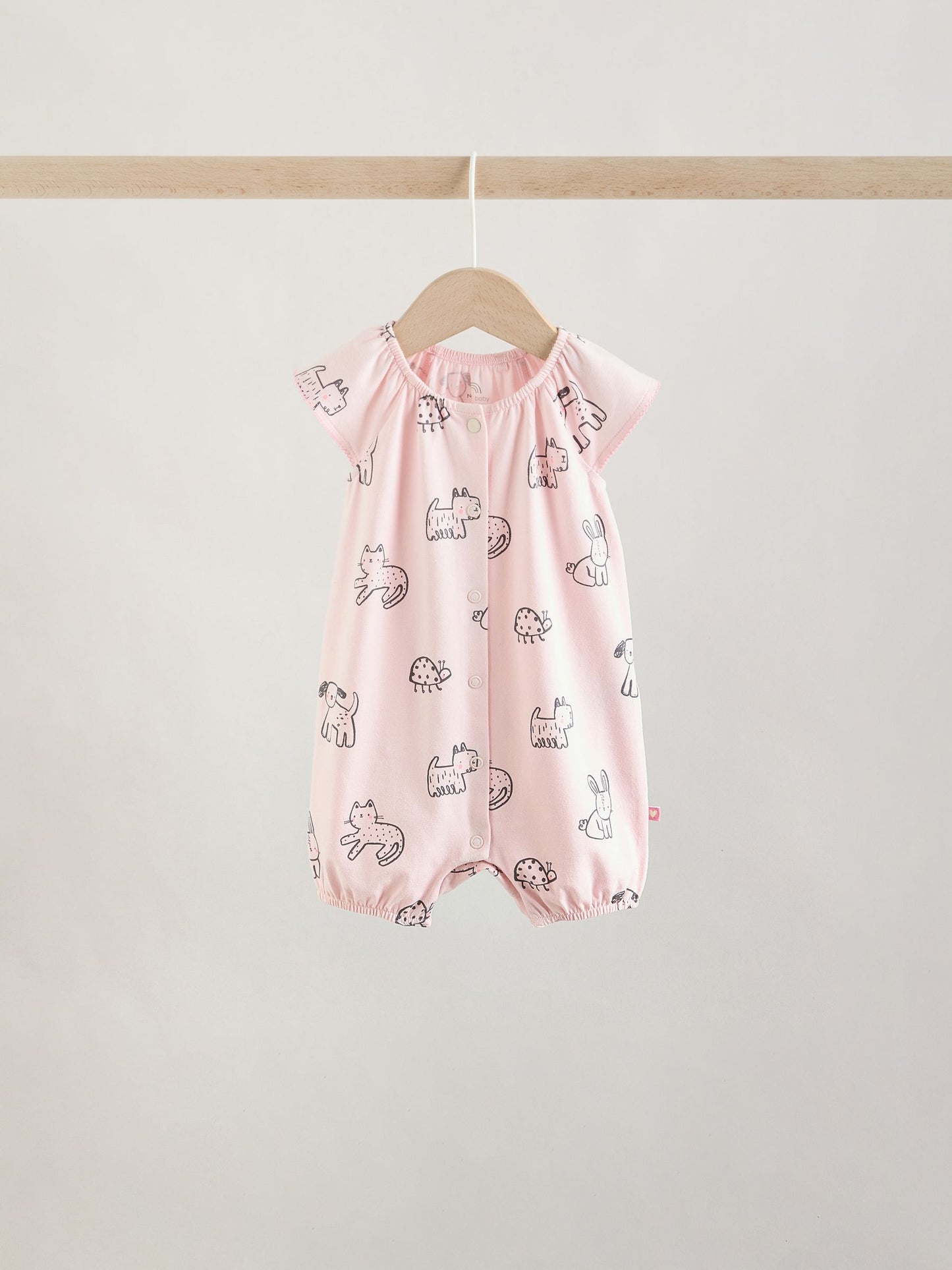 Pink Character All Over Printed Button Through Jersey Baby Rompers 4 Pack image 6