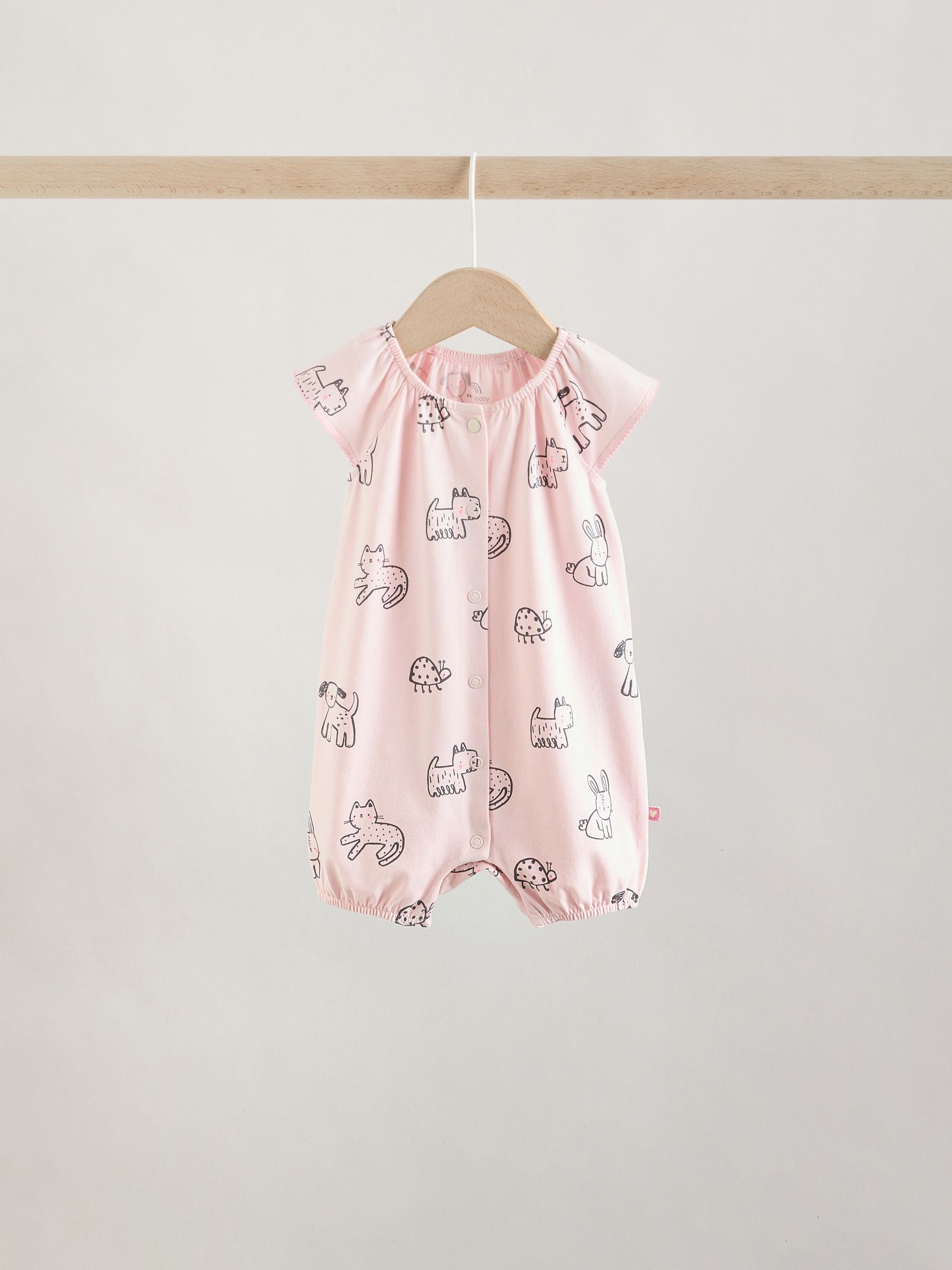Pink Character All Over Printed Button Through Jersey Baby Rompers 4 Pack image 6
