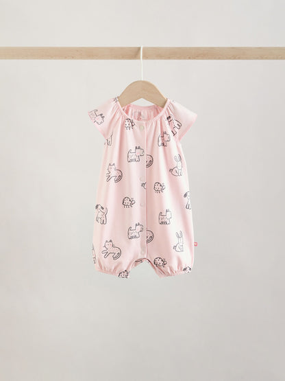 Pink Character All Over Printed Button Through Jersey Baby Rompers 4 Pack image 6