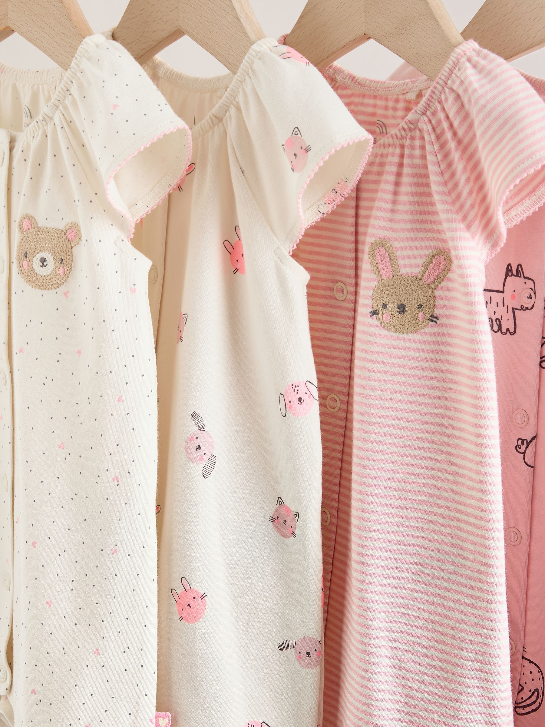 Pink Character All Over Printed Button Through Jersey Baby Rompers 4 Pack image 8
