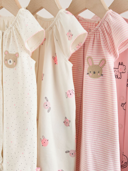 Pink Character All Over Printed Button Through Jersey Baby Rompers 4 Pack image 8