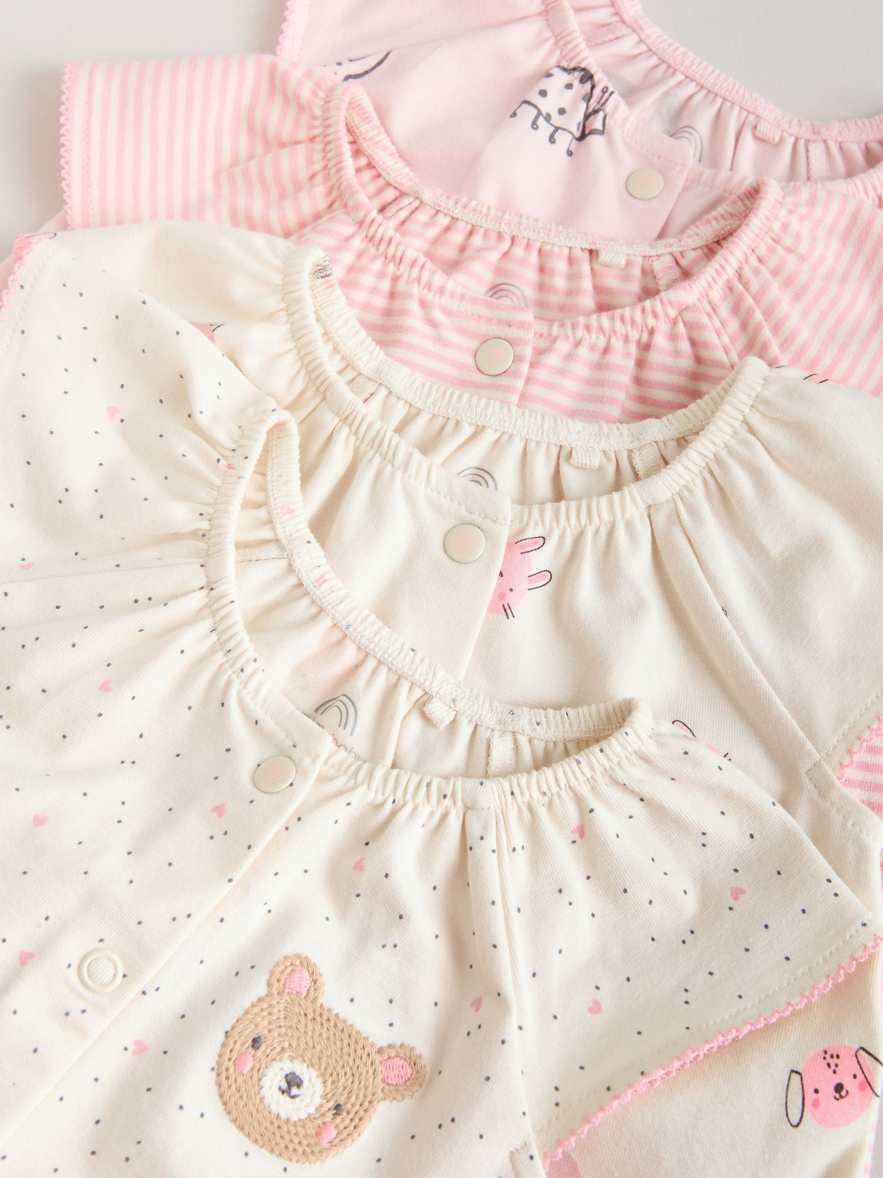 Pink Character All Over Printed Button Through Jersey Baby Rompers 4 Pack image 9