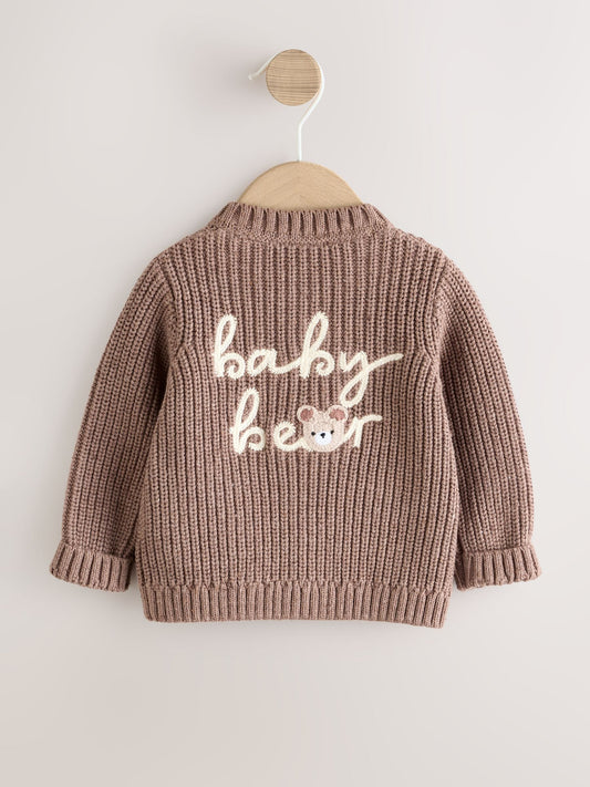 Dsiney Kidz - Brown Baby Bear Knitted Embroidered Baby Cardigan image 1