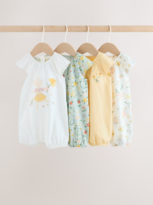 Yellow and Blue Floral Fairy Mouse 4 Pack Jersey Baby Rompers 4 Pack image 1