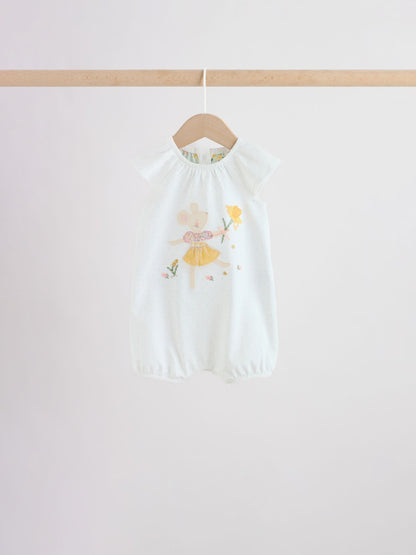 Yellow and Blue Floral Fairy Mouse 4 Pack Jersey Baby Rompers 4 Pack image 2