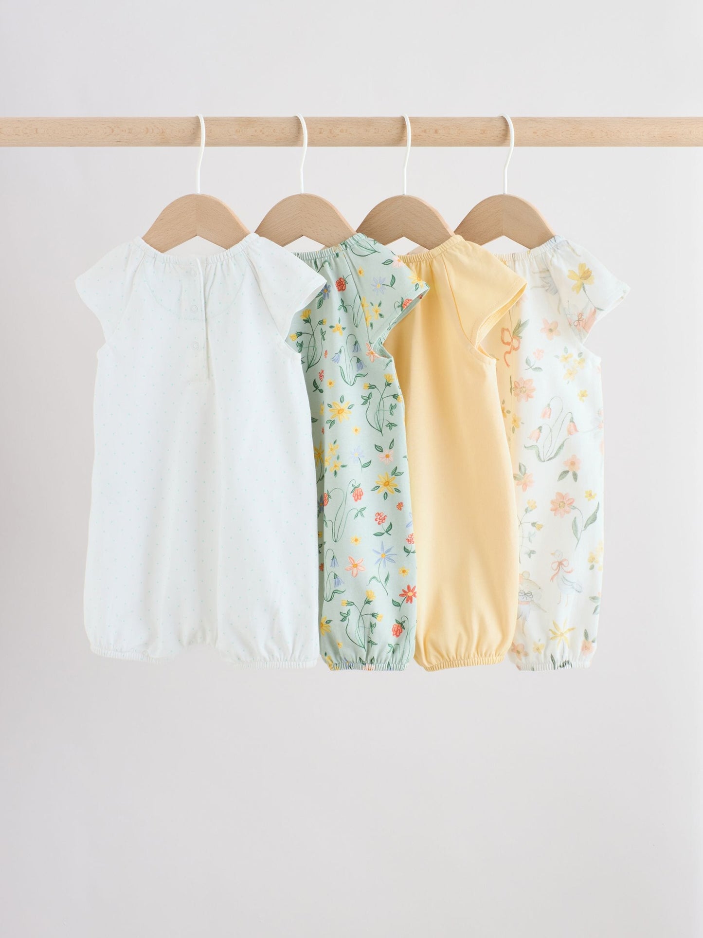Yellow and Blue Floral Fairy Mouse 4 Pack Jersey Baby Rompers 4 Pack image 6