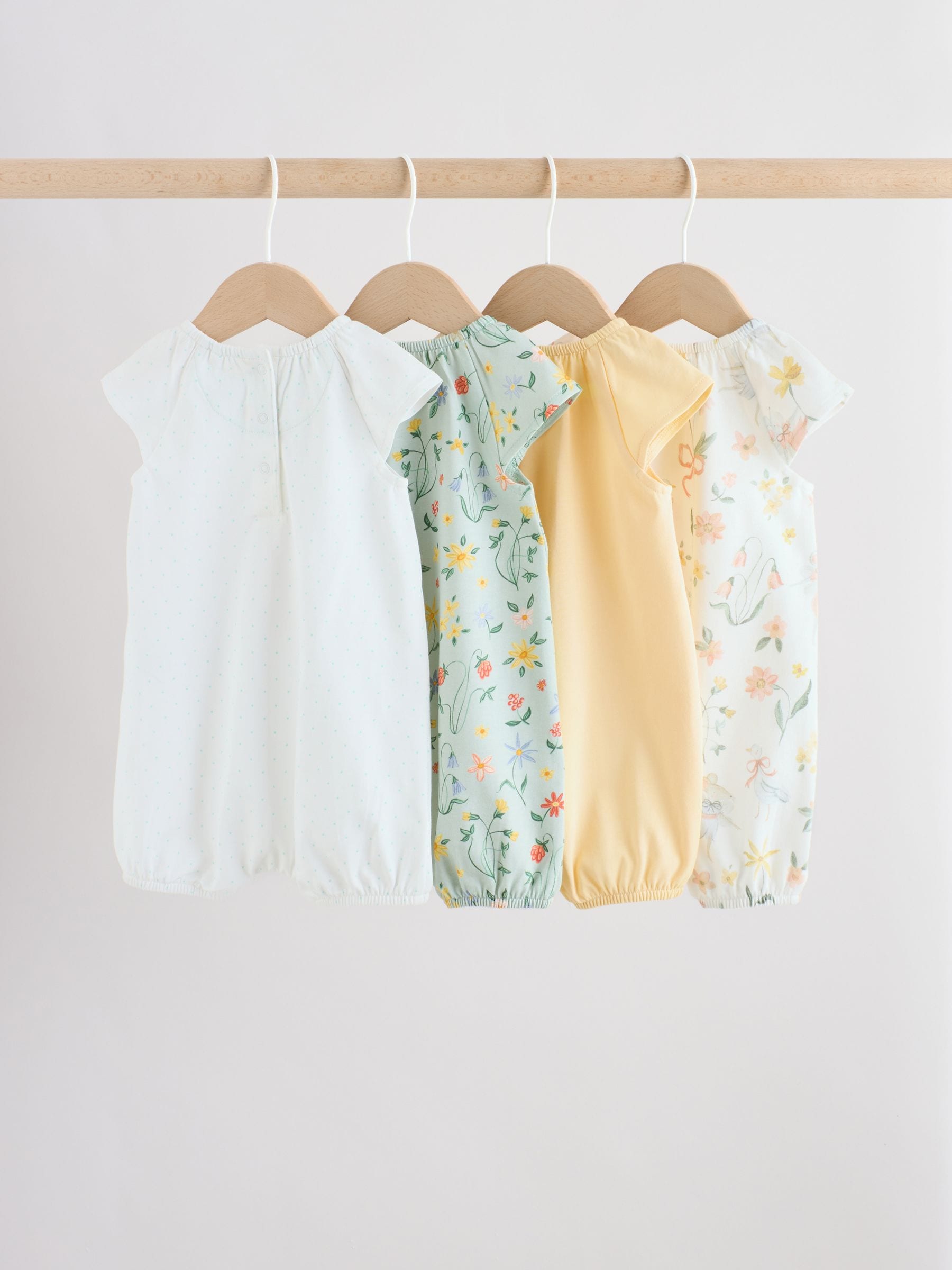 Yellow and Blue Floral Fairy Mouse 4 Pack Jersey Baby Rompers 4 Pack image 6