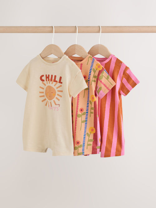 Red Sunbaked Patterened Jersey Baby Rompers 3 Pack image 1