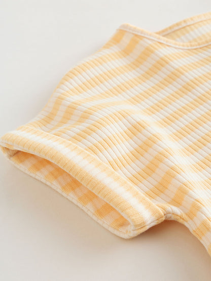 Blue and Lemon Printed Button T Shirt Jersey 3 Pack Baby Rompers image 3