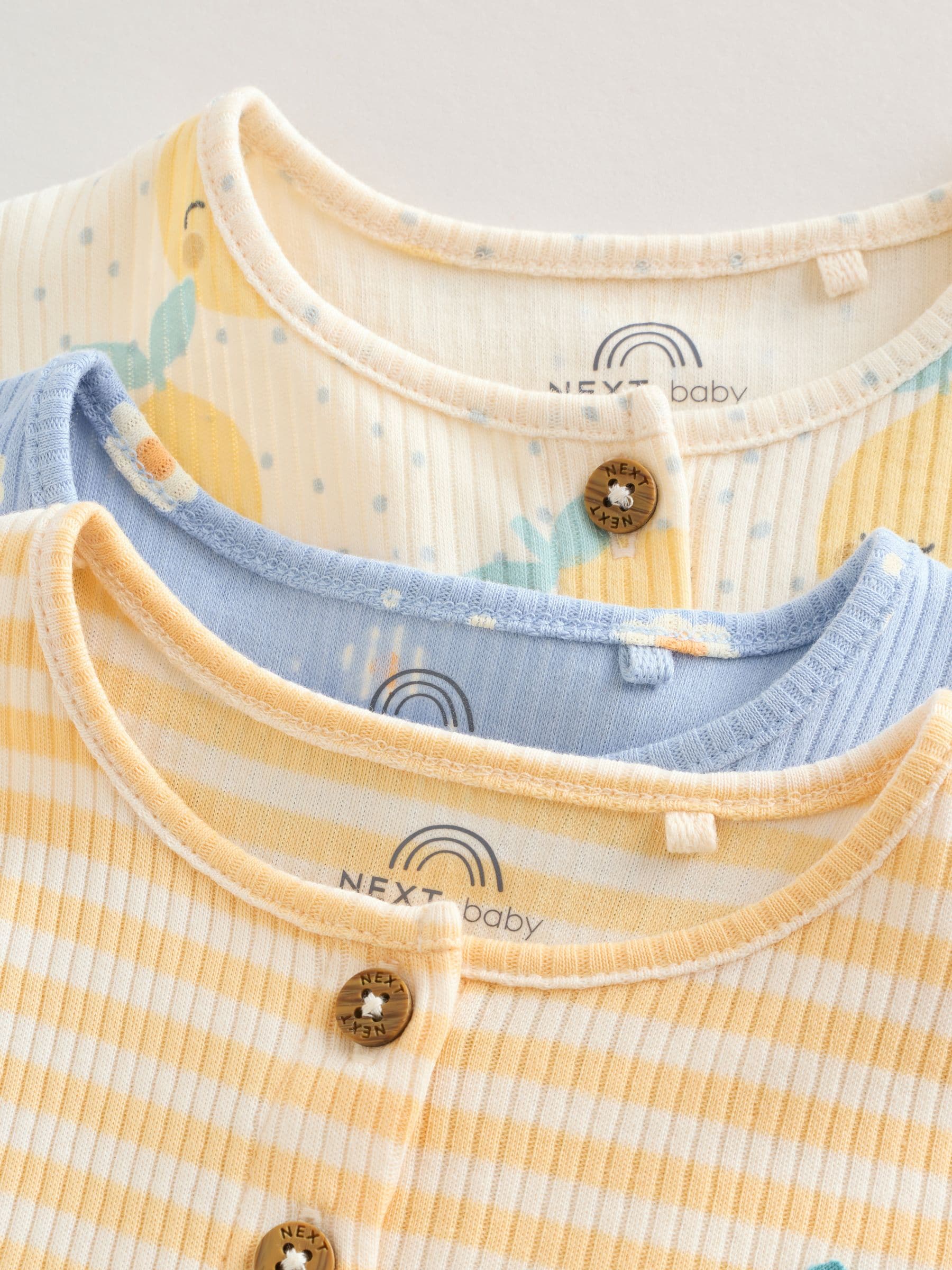 Blue and Lemon Printed Button T Shirt Jersey 3 Pack Baby Rompers image 4