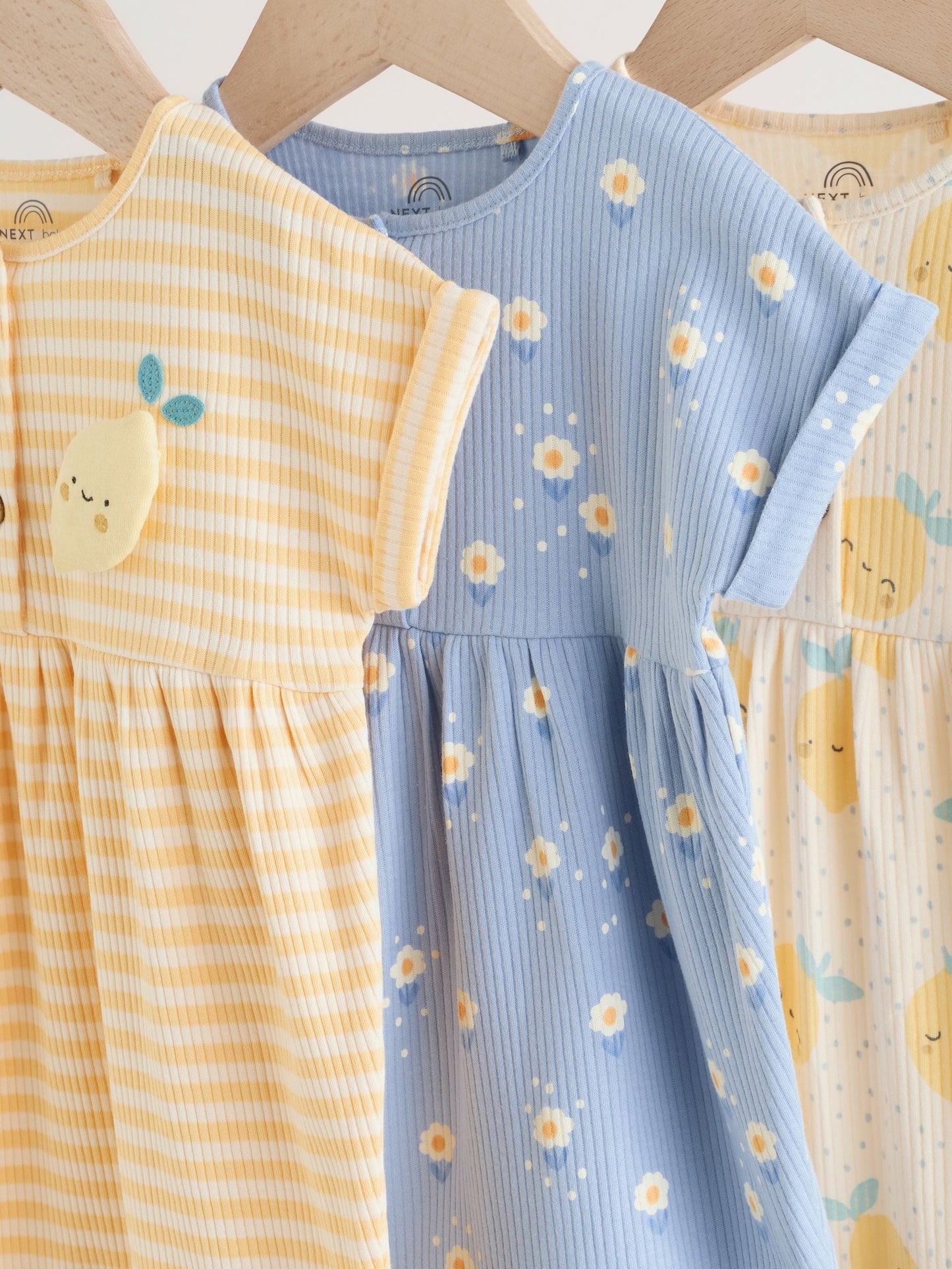 Blue and Lemon Printed Button T Shirt Jersey 3 Pack Baby Rompers image 5
