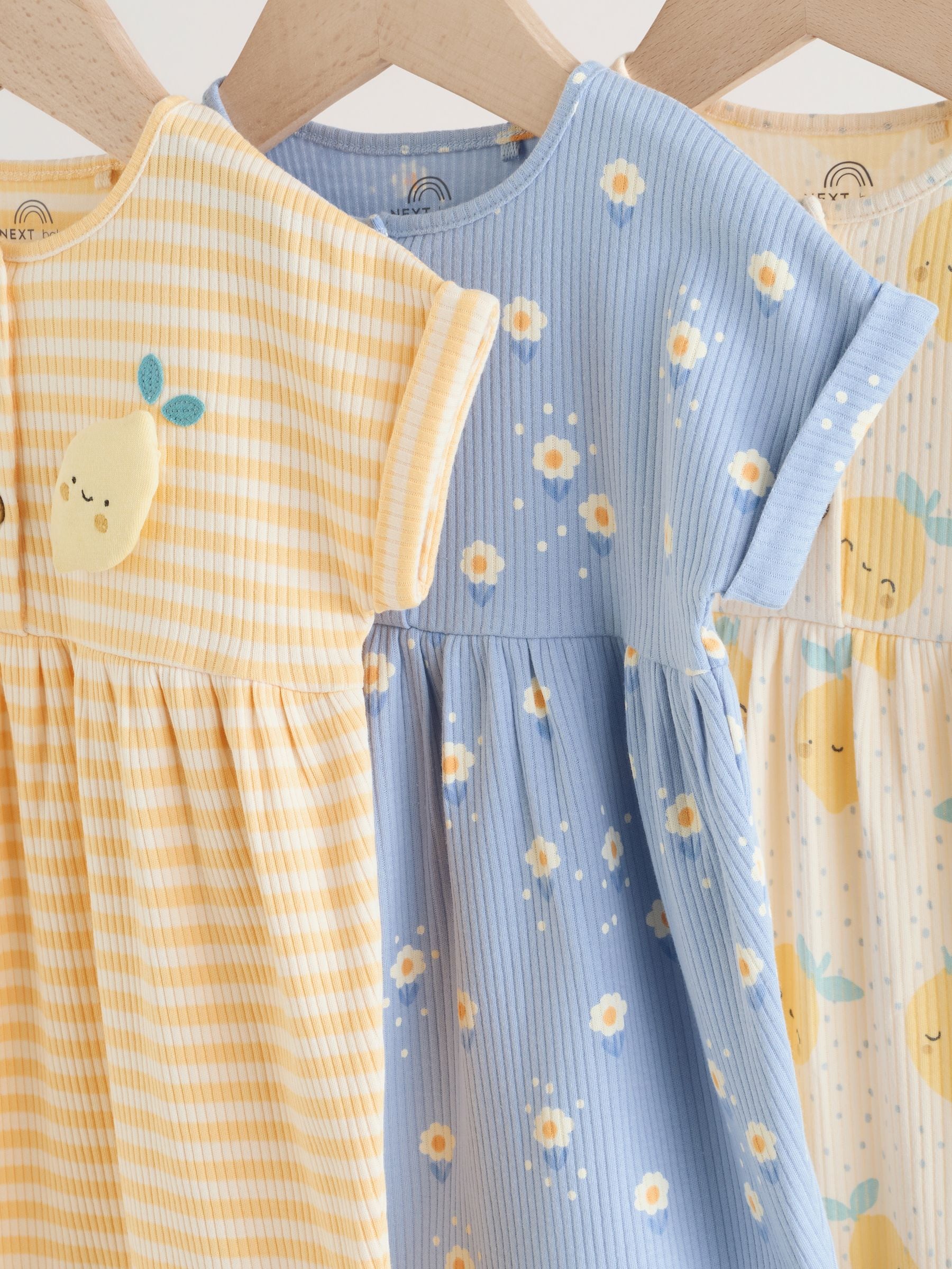 Blue and Lemon Printed Button T Shirt Jersey 3 Pack Baby Rompers image 5