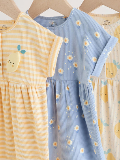 Blue and Lemon Printed Button T Shirt Jersey 3 Pack Baby Rompers image 5