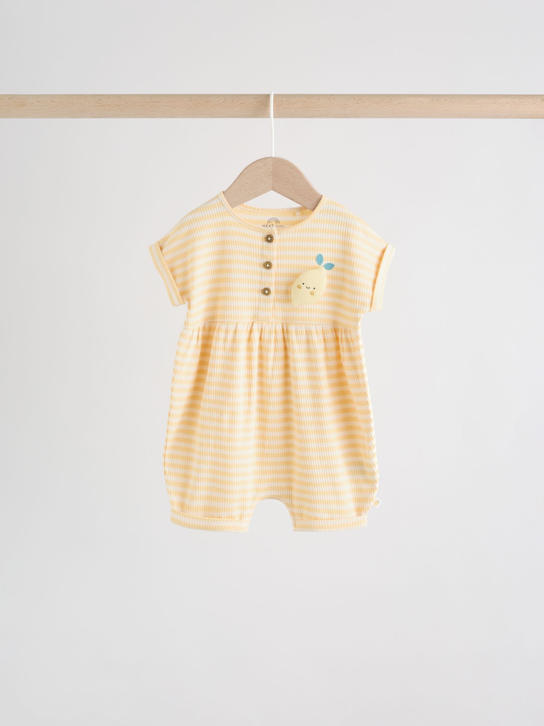 Blue and Lemon Printed Button T Shirt Jersey 3 Pack Baby Rompers image 8