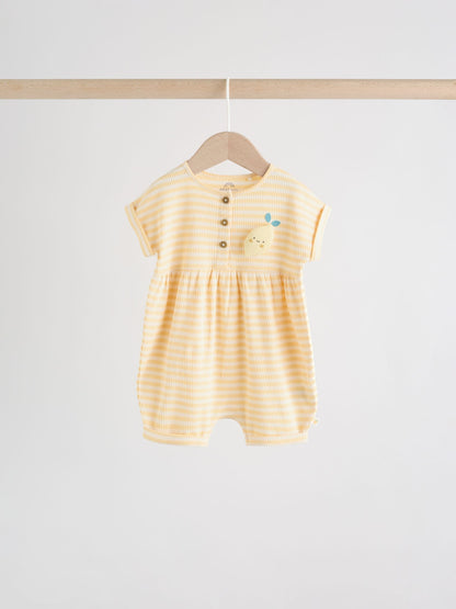 Blue and Lemon Printed Button T Shirt Jersey 3 Pack Baby Rompers image 8