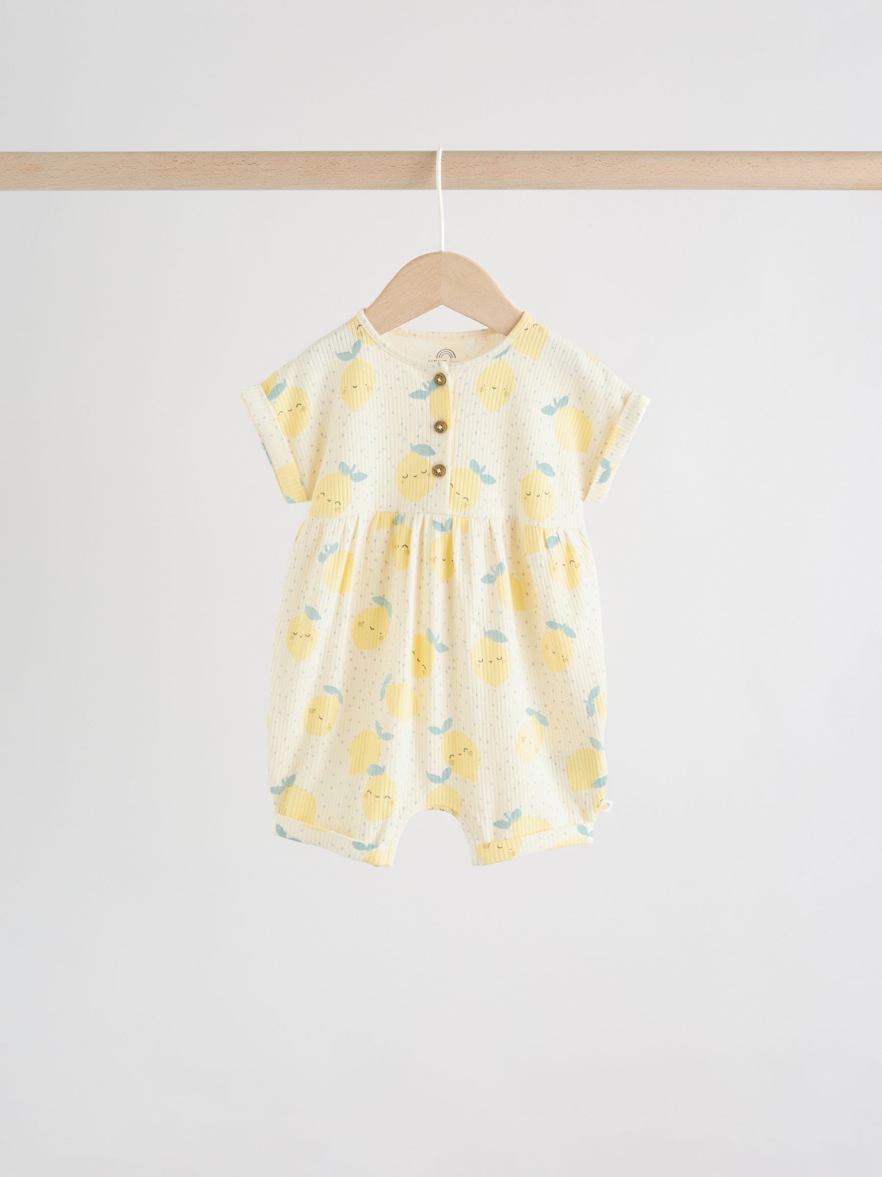 Blue and Lemon Printed Button T Shirt Jersey 3 Pack Baby Rompers image 5
