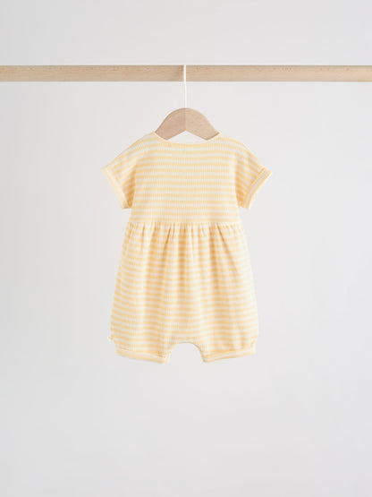 Blue and Lemon Printed Button T Shirt Jersey 3 Pack Baby Rompers image 6