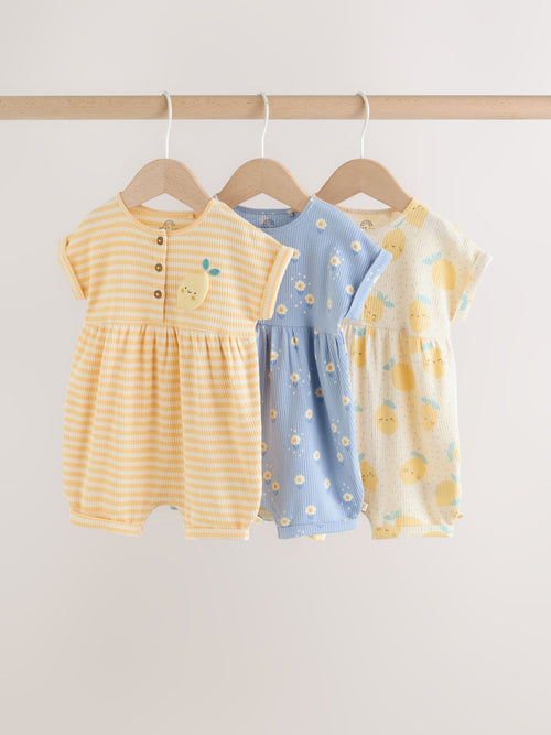 Blue and Lemon Printed Button T Shirt Jersey 3 Pack Baby Rompers image 1