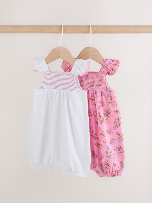 Pink Floral Frill Shoulder Baby Jersey Rompers 2 Pack image 1