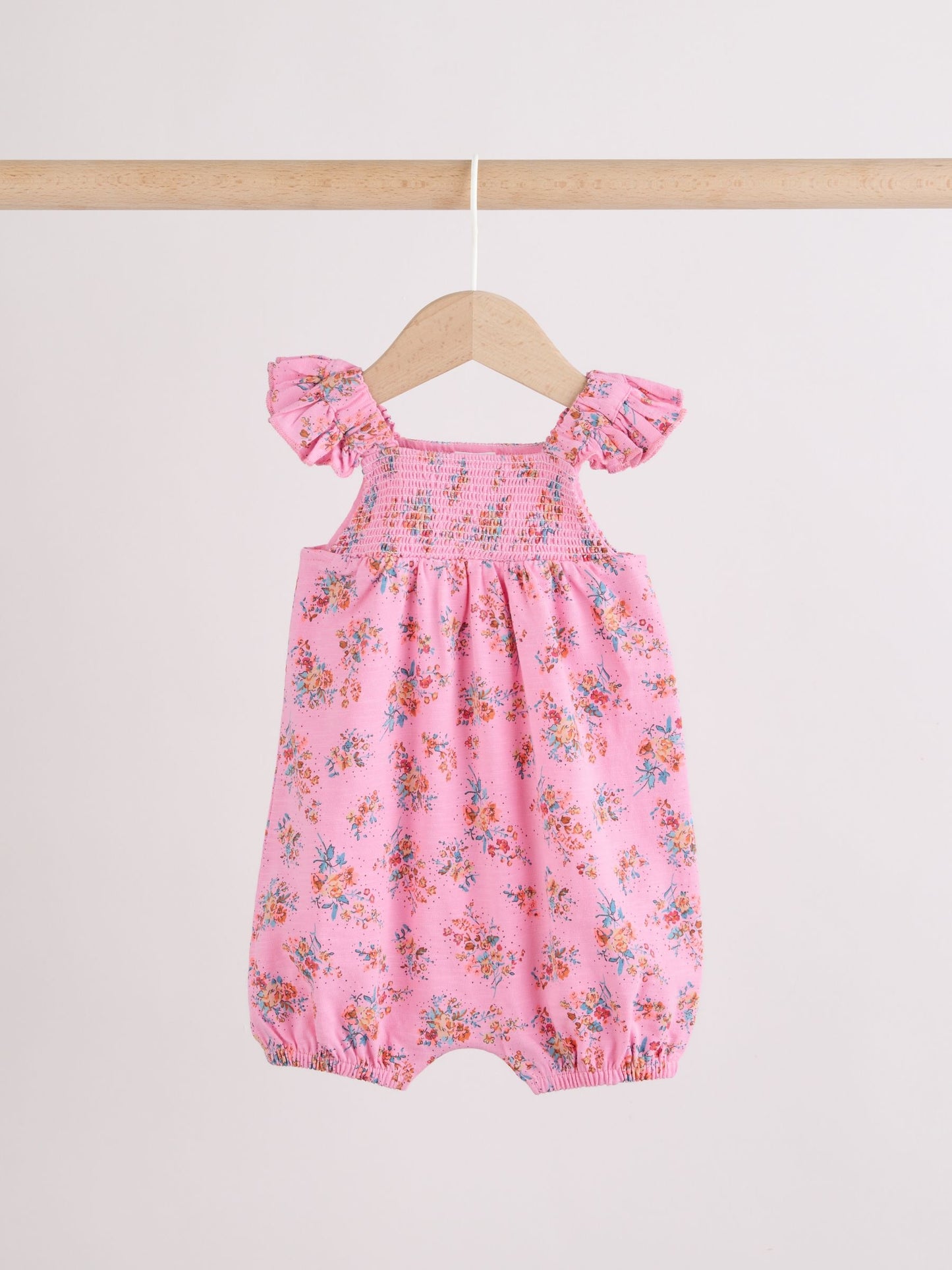 Pink Floral Frill Shoulder Baby Jersey Rompers 2 Pack image 3