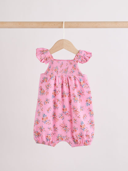 Pink Floral Frill Shoulder Baby Jersey Rompers 2 Pack image 3
