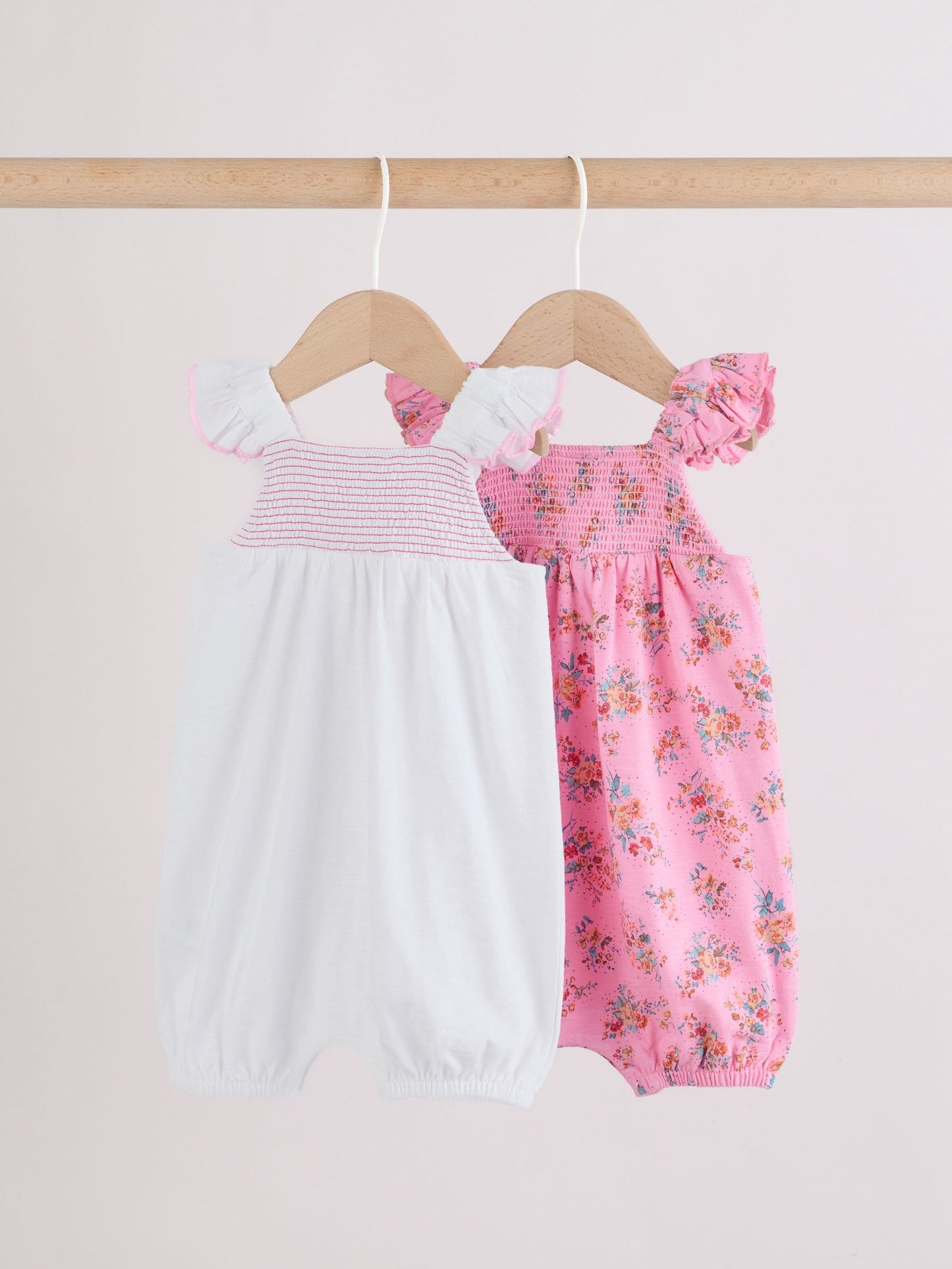 Pink Floral Frill Shoulder Baby Jersey Rompers 2 Pack image 4