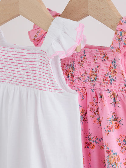 Pink Floral Frill Shoulder Baby Jersey Rompers 2 Pack image 6