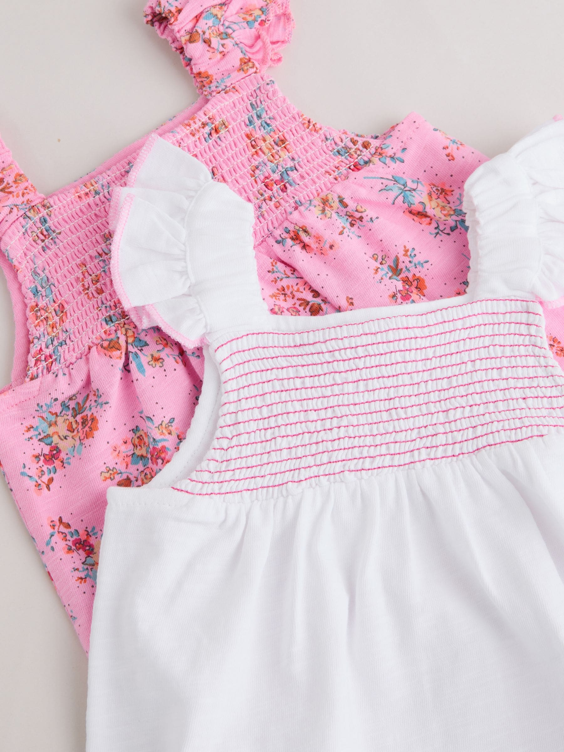 Pink Floral Frill Shoulder Baby Jersey Rompers 2 Pack image 7
