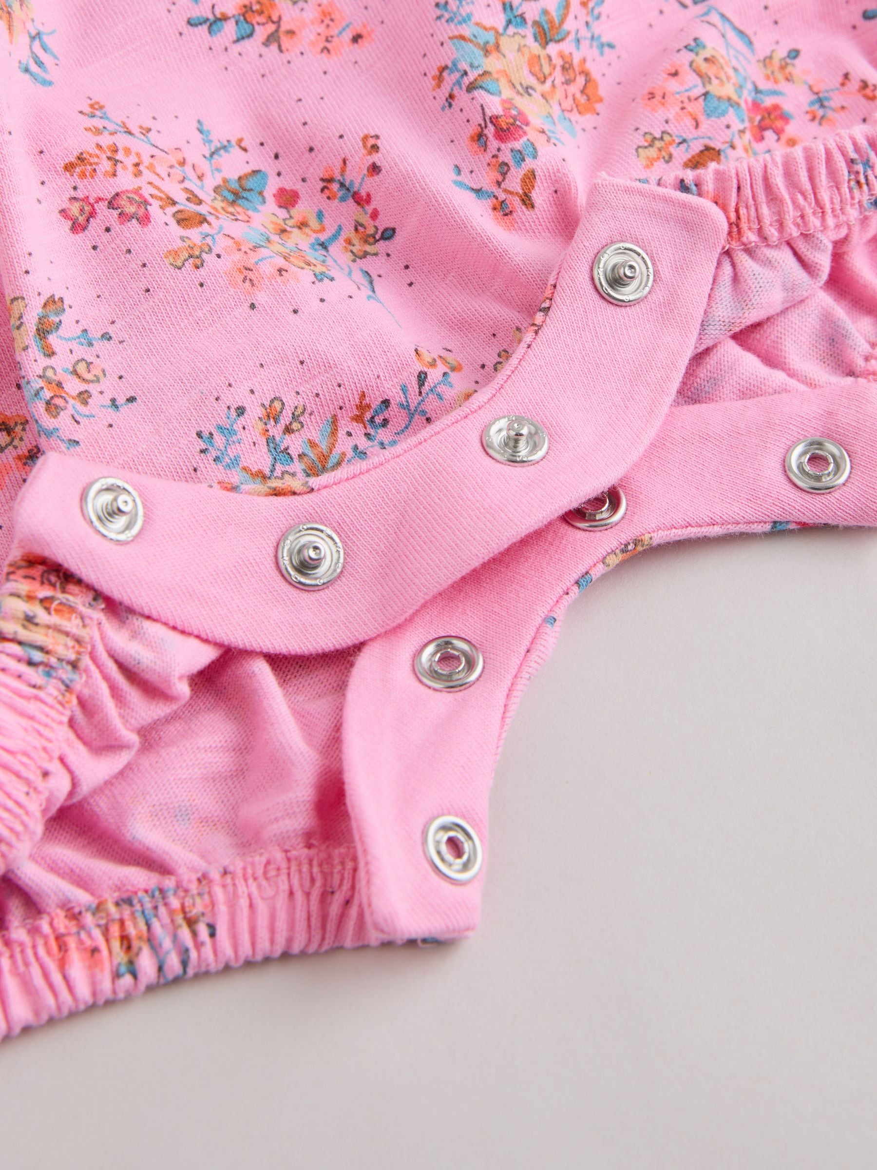 Pink Floral Frill Shoulder Baby Jersey Rompers 2 Pack image 8