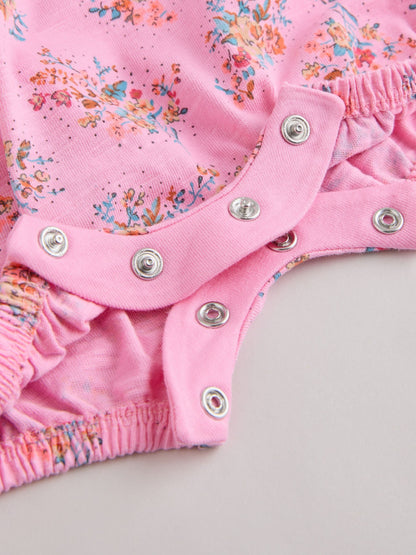 Pink Floral Frill Shoulder Baby Jersey Rompers 2 Pack image 8