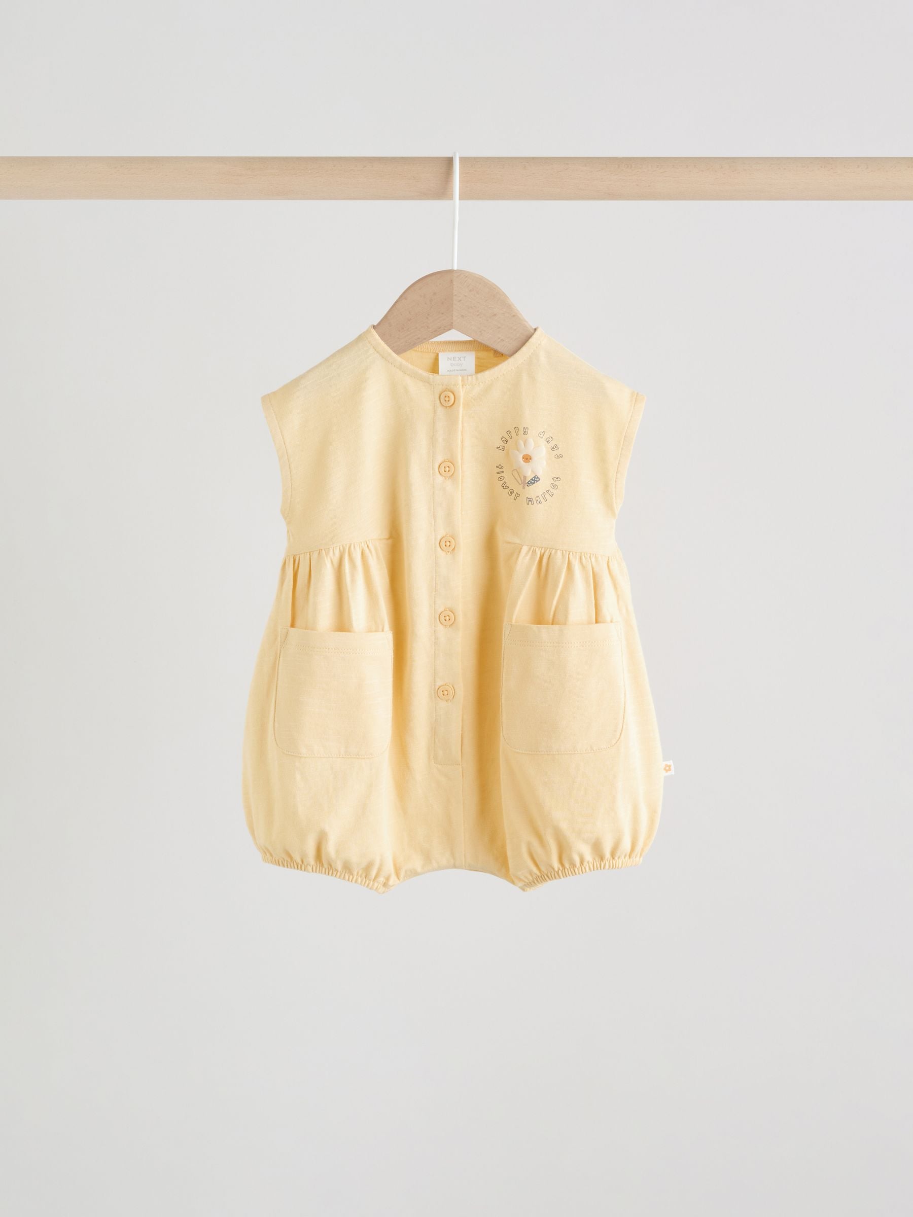 Yellow Floral Button Through Button Through Baby Rompers 3 Pack image 2