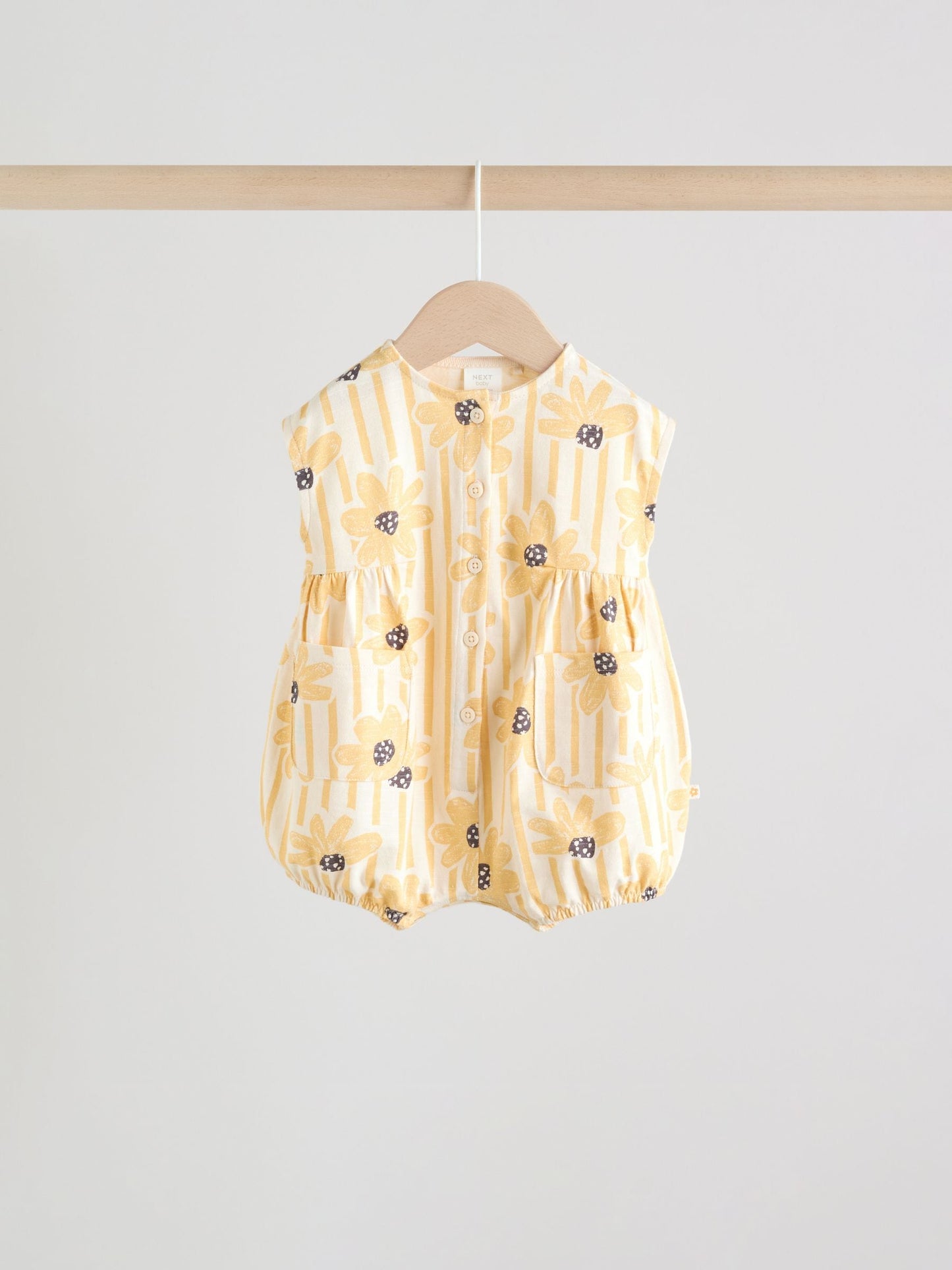 Yellow Floral Button Through Button Through Baby Rompers 3 Pack image 3