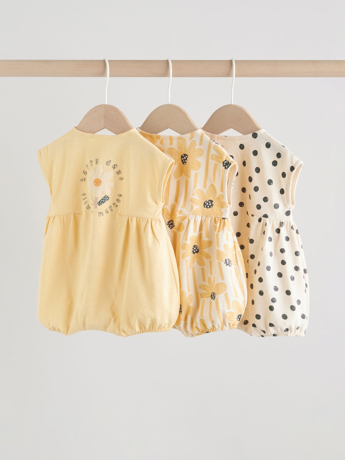 Yellow Floral Button Through Button Through Baby Rompers 3 Pack image 5