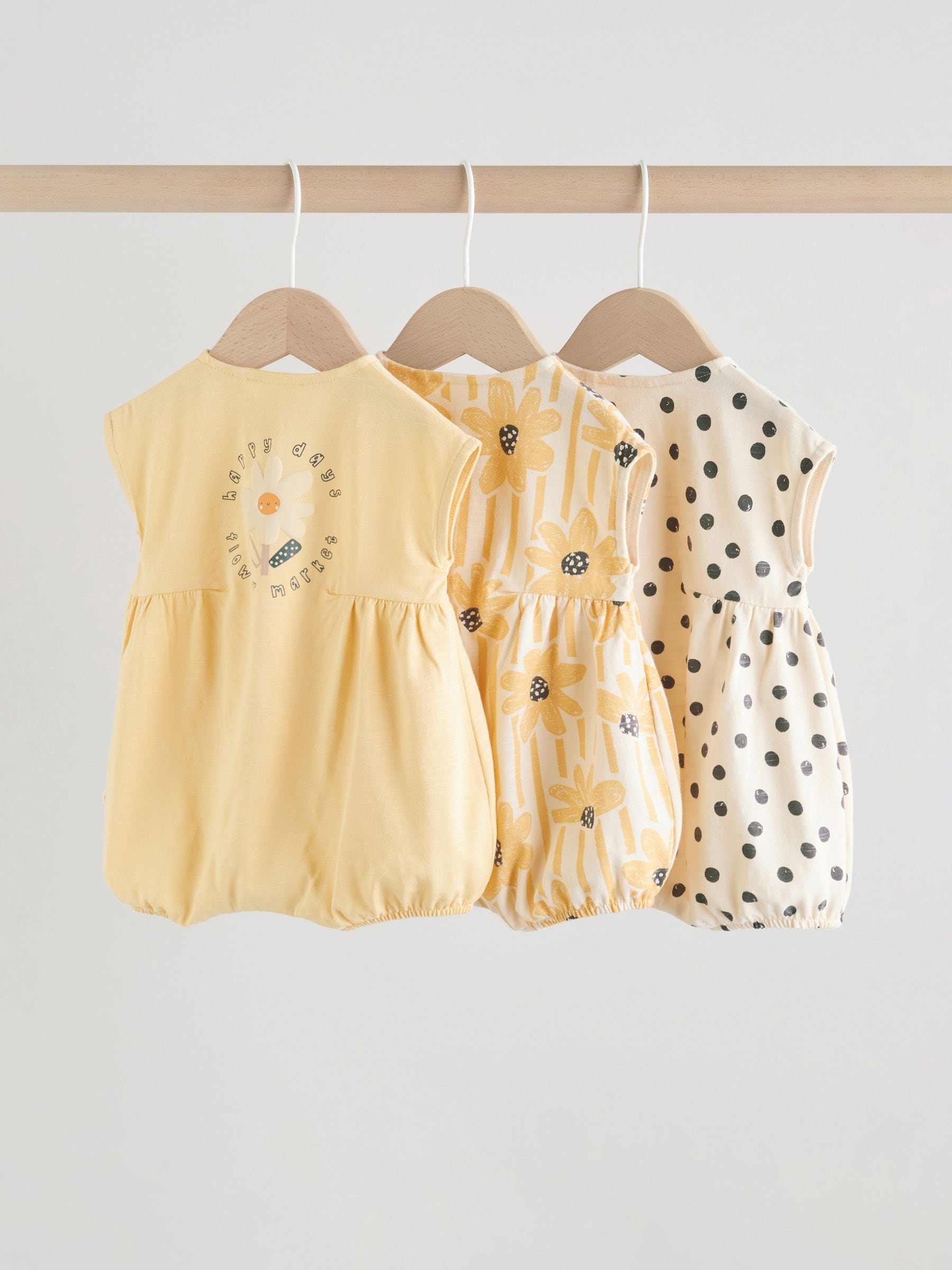 Yellow Floral Button Through Button Through Baby Rompers 3 Pack image 5
