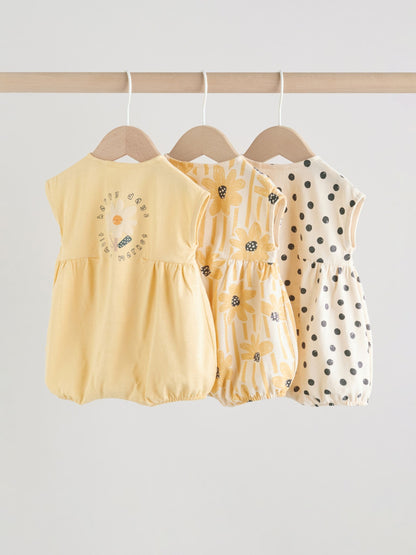 Yellow Floral Button Through Button Through Baby Rompers 3 Pack image 5