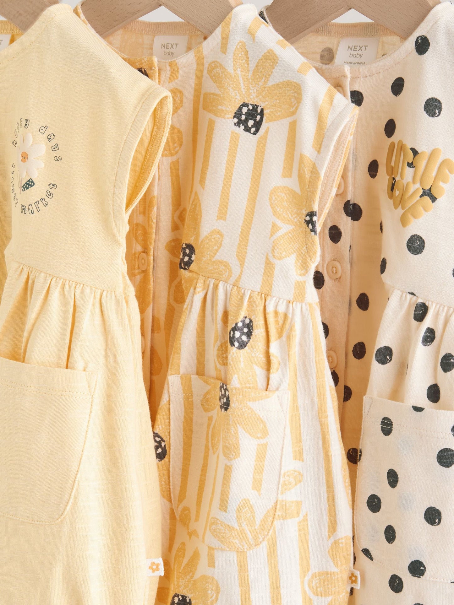 Yellow Floral Button Through Button Through Baby Rompers 3 Pack image 7