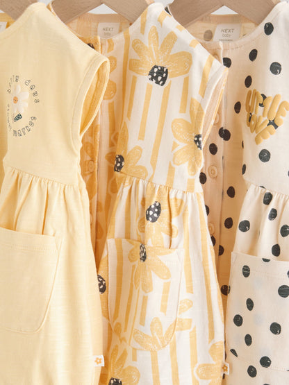 Yellow Floral Button Through Button Through Baby Rompers 3 Pack image 7