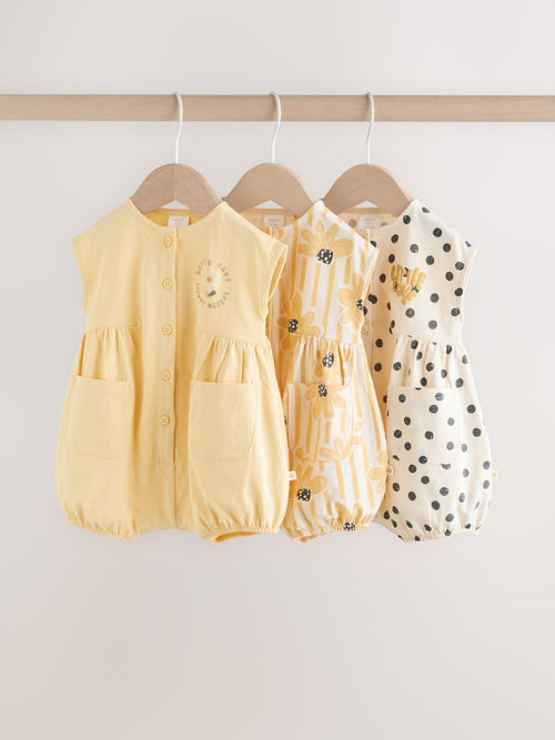 Yellow Floral Button Through Button Through Baby Rompers 3 Pack image 1