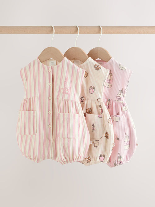 Pink Milk Club Button Through Baby Rompers 3 Pack image 1