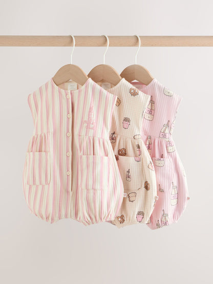 Pink Milk Club Button Through Baby Rompers 3 Pack image 1