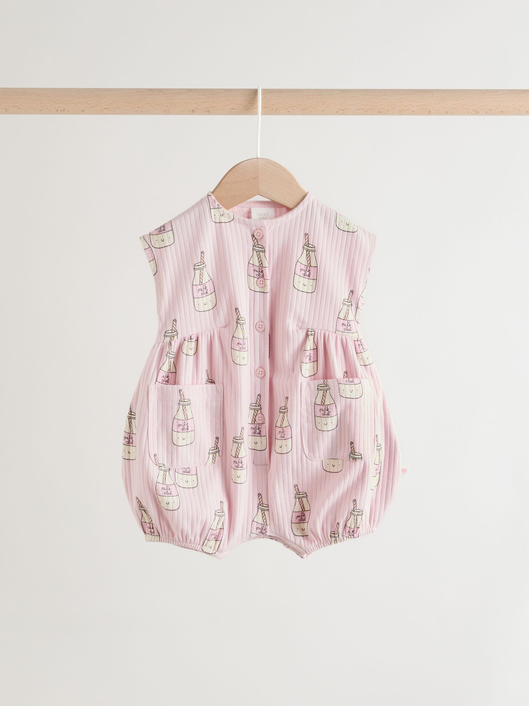 Pink Milk Club Button Through Baby Rompers 3 Pack image 6
