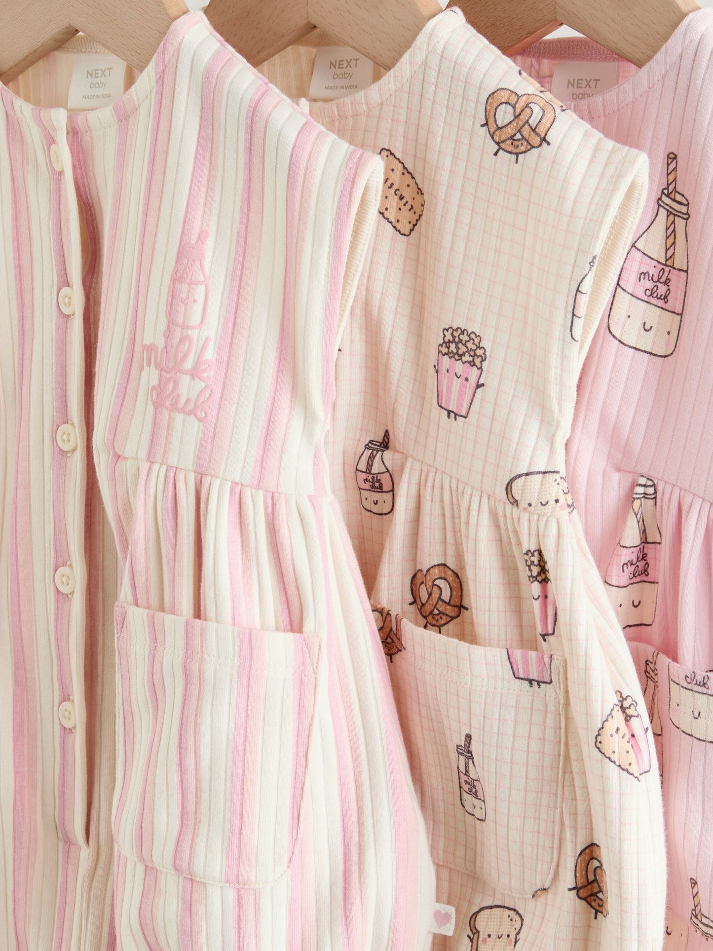 Pink Milk Club Button Through Baby Rompers 3 Pack image 7