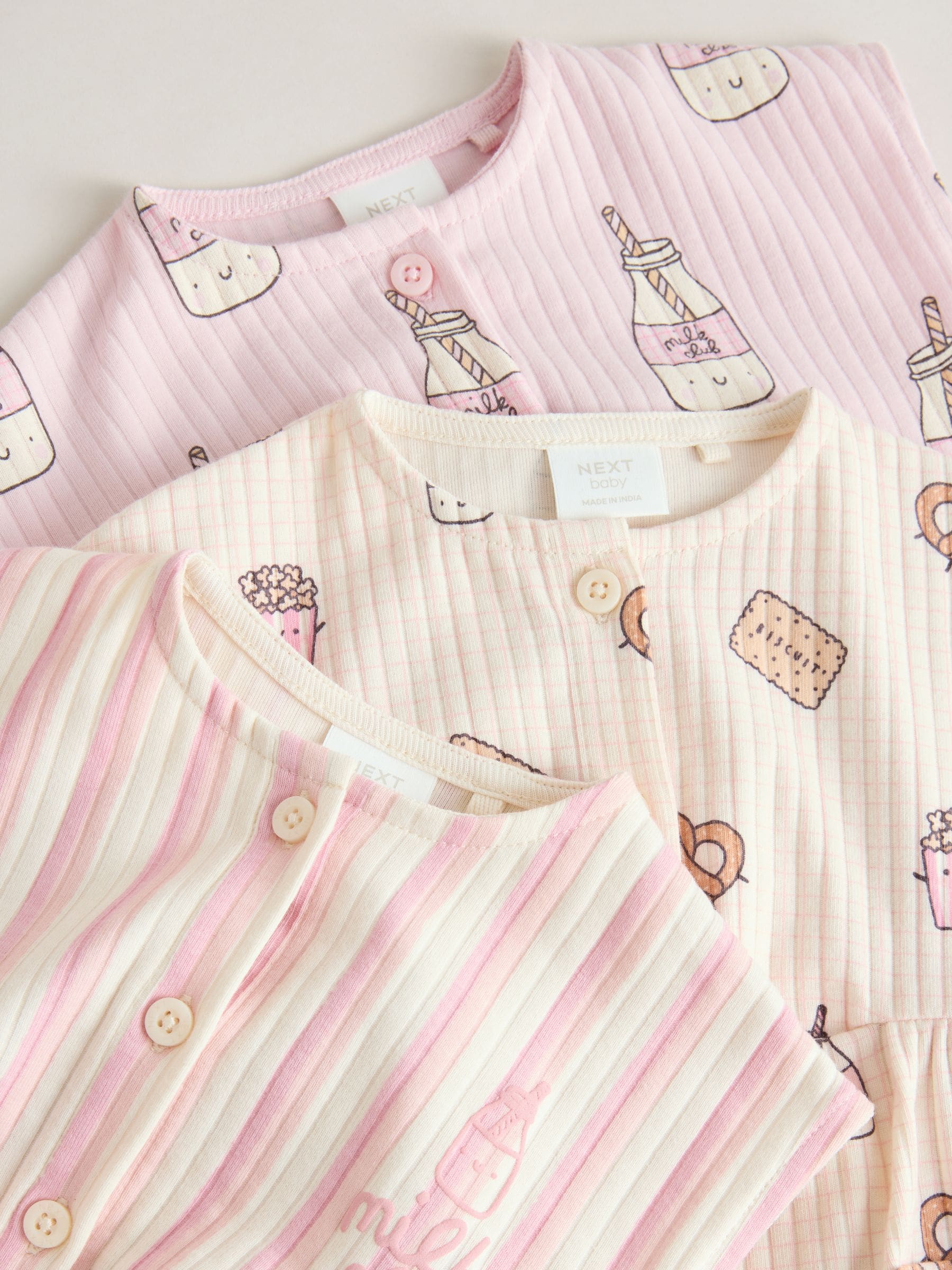 Pink Milk Club Button Through Baby Rompers 3 Pack image 8