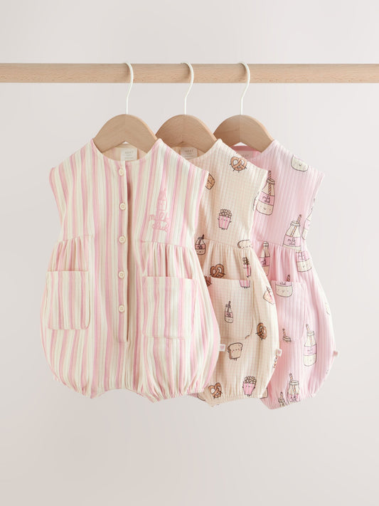 Pink Milk Club Button Through Baby Rompers 3 Pack image 1