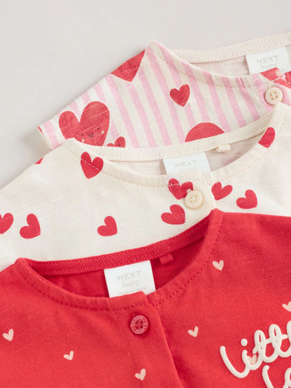 Red Heart Printed Button Through 3 Pack Baby Rompers