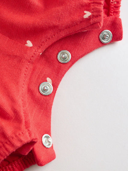 Red Heart Printed Button Through 3 Pack Baby Rompers